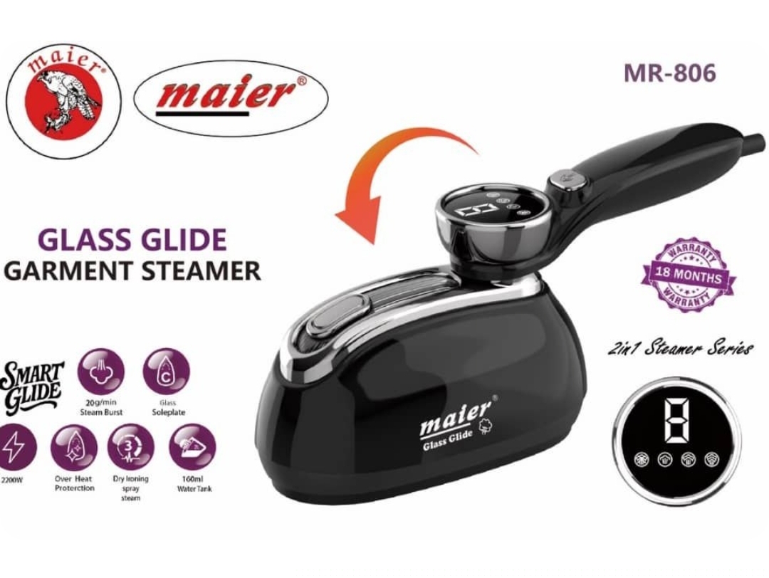 اتو بخار مایر مدل MR-806 اورجینال با صفحه شیشه‌ای و نمایشگر دیجیتا